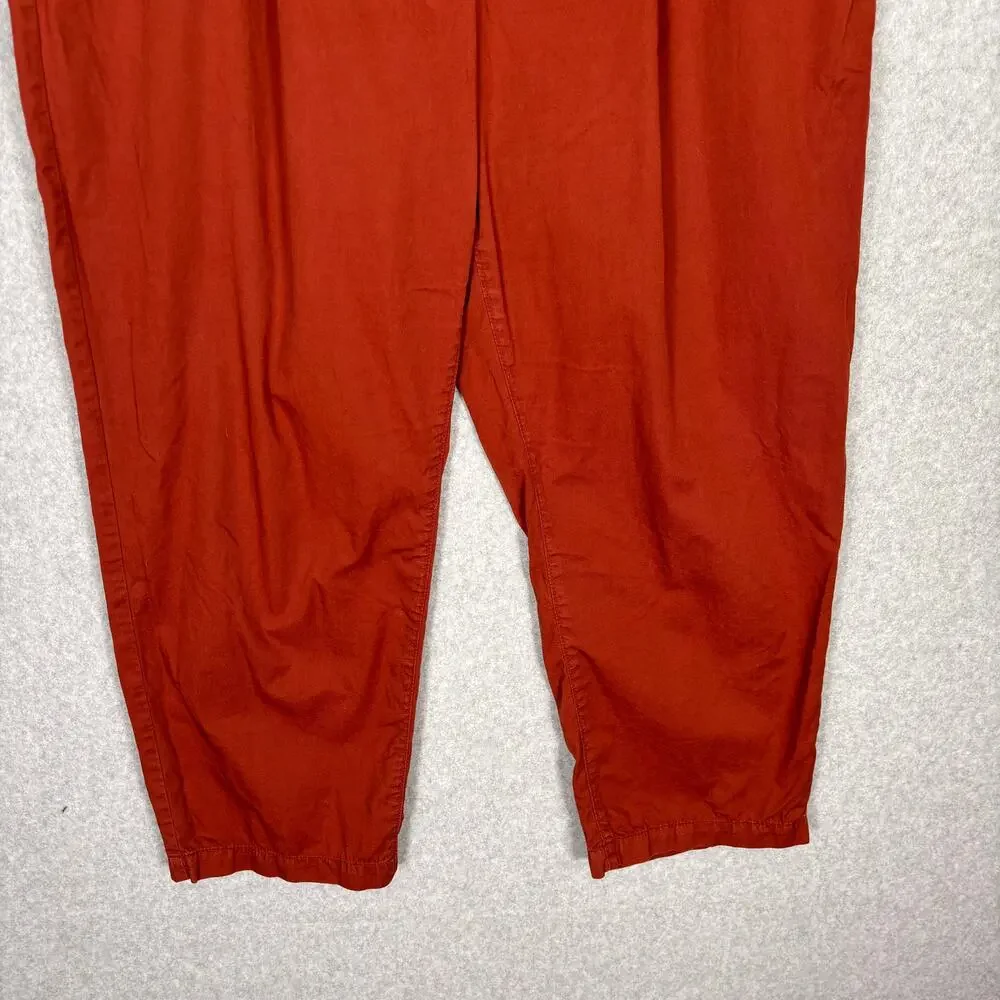 Loft Crop Pleated Paperbag Pants XL Burgundy 100% Cotton Resort Cruise ‎ Pockets